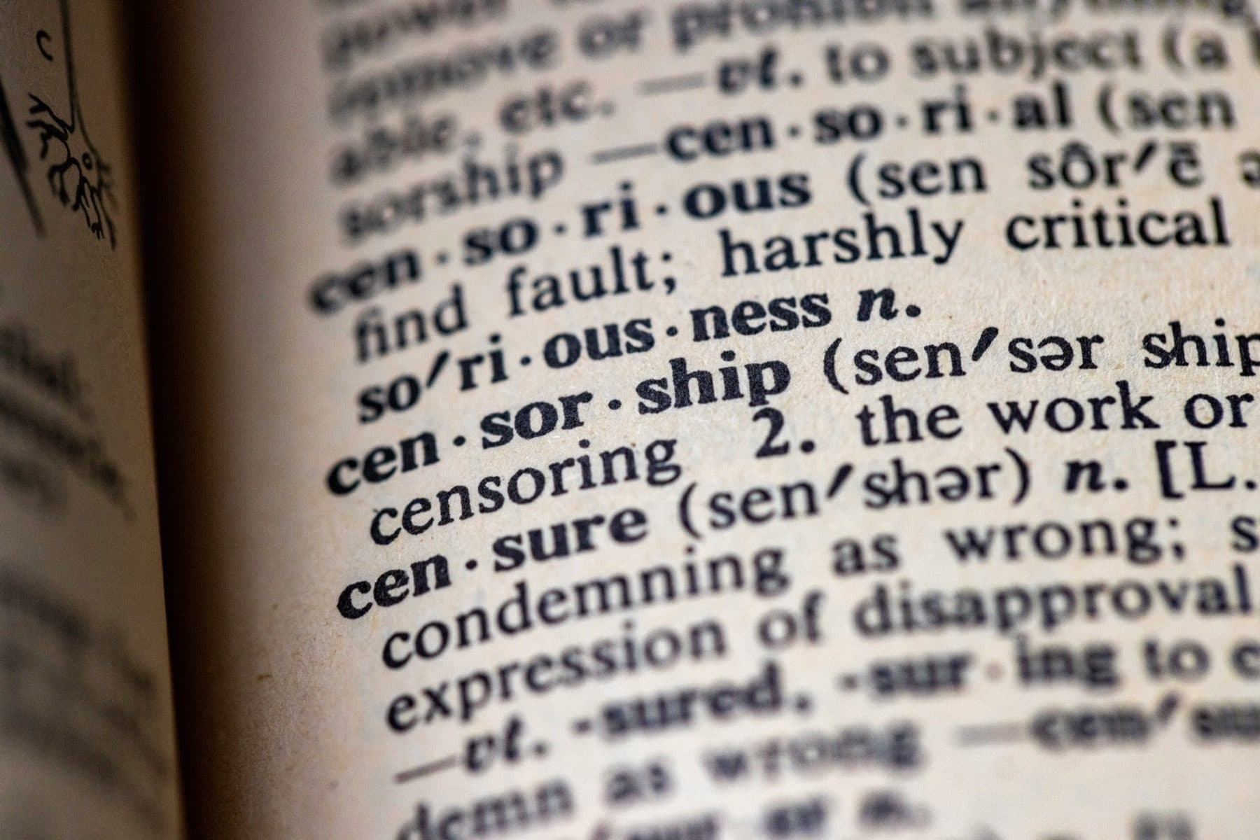 Dictionary page showing the definition of censorship — the theme of Australia's number plate ban system